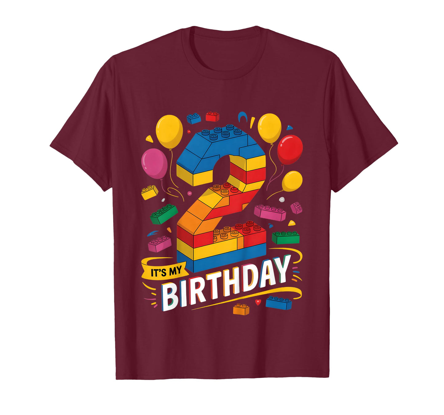 Kids Number Blocks 2nd Birthday 2 Year Old Building Theme Party T-Shirt