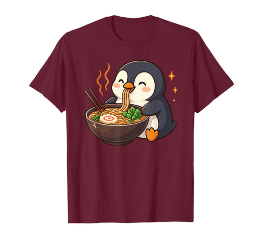 Penguin with Noodles Ramen Kawaii Penguin T-Shirt