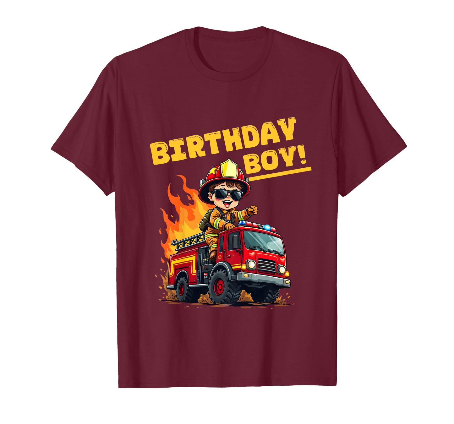 Kids Boys Birthday Fire Truck Firefighter Toddler Bday Party fun T-Shirt
