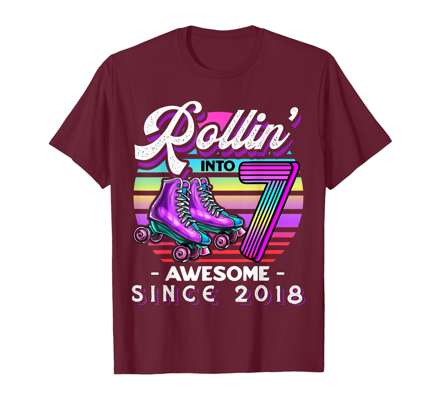 Birthday Roller Skating 7th Girls Rollin into 7 Skate Party T-Shirt