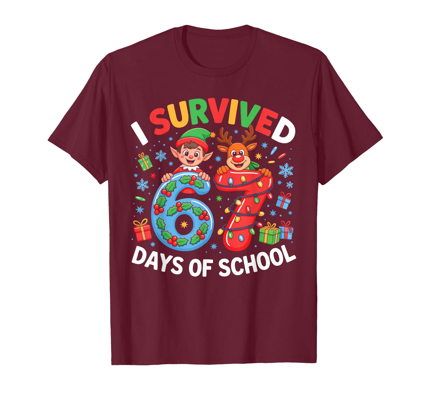 I Survived 67 Days of School Christmas Candy Cane Six Seven T-Shirt