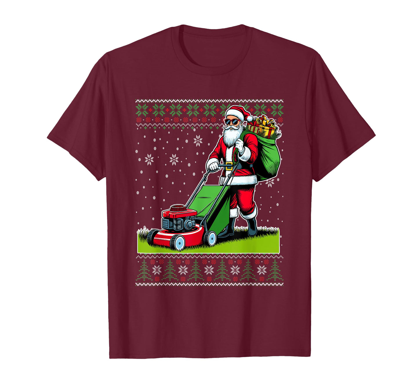 Christmas Santa Claus Mowing Lawn Ugly Christmas Sweater T-Shirt