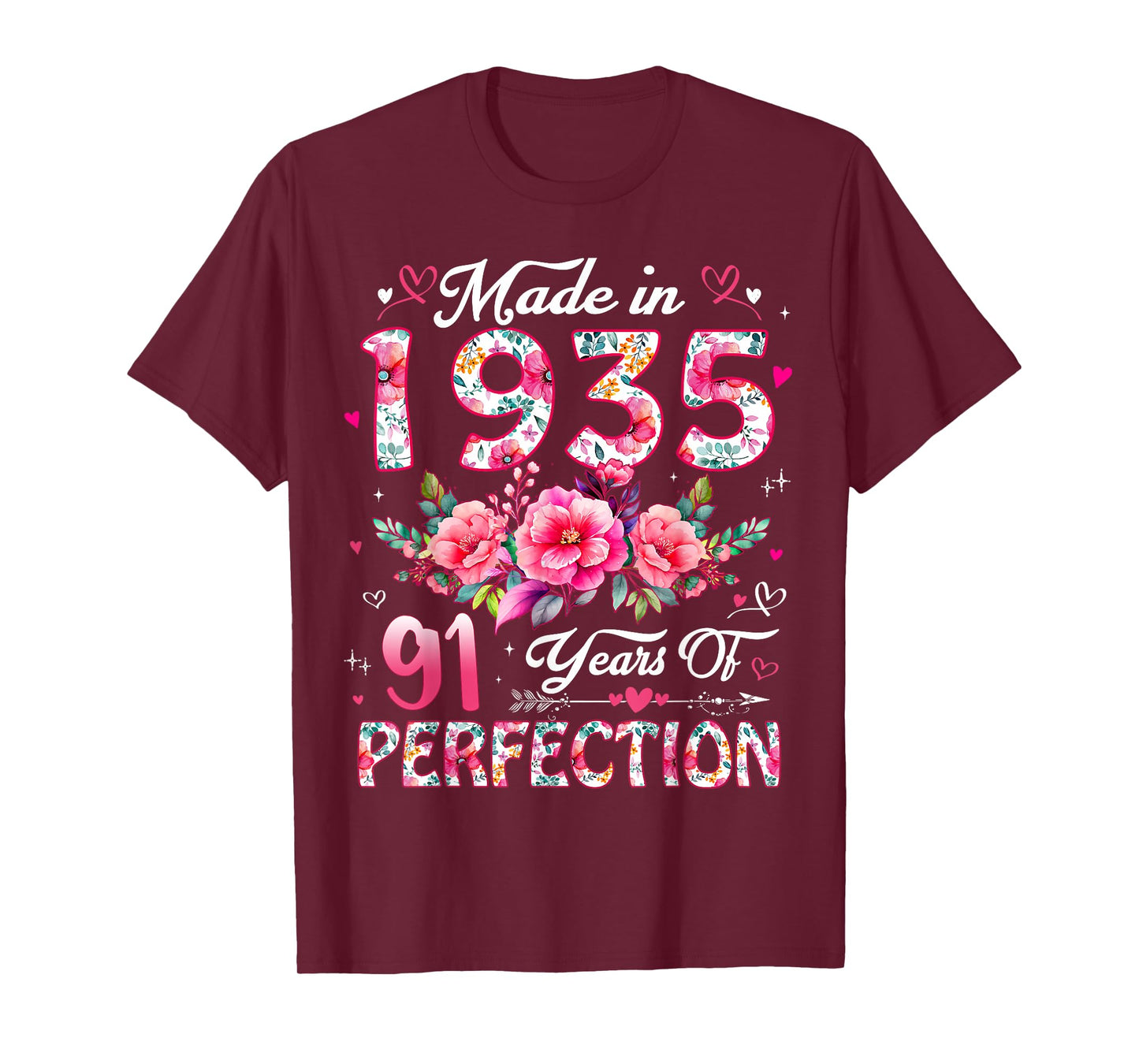 91 Year Old Made in 1935 Floral 91st Birthday Women T-Shirt