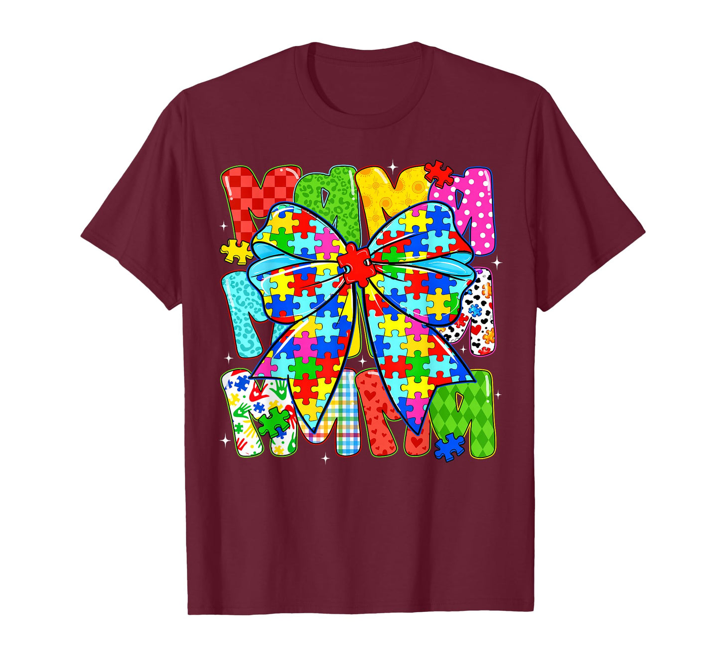 Autism Awareness Mama Puzzle Piece Coquette Bow Ribbon Women T-Shirt