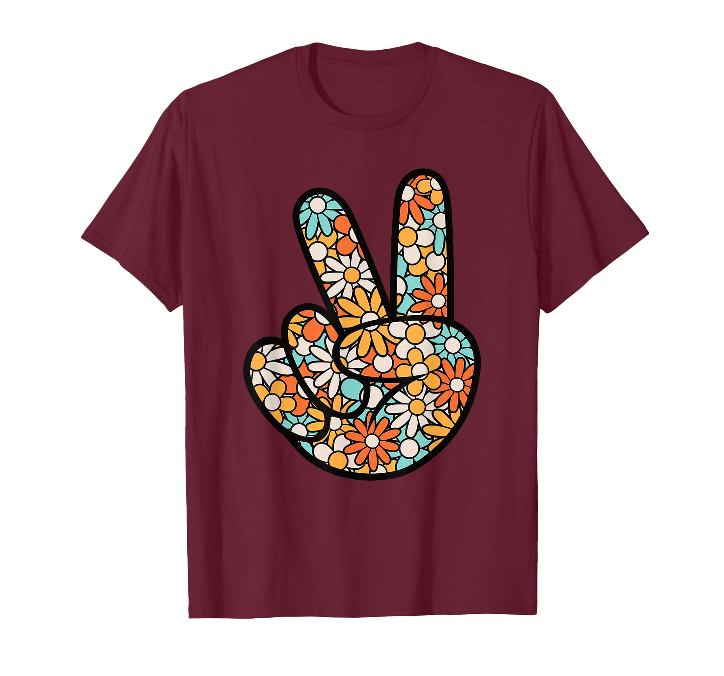 Peace Hand Sign Hippie Flower Groovy 60s 70s Party Outfit T-Shirt
