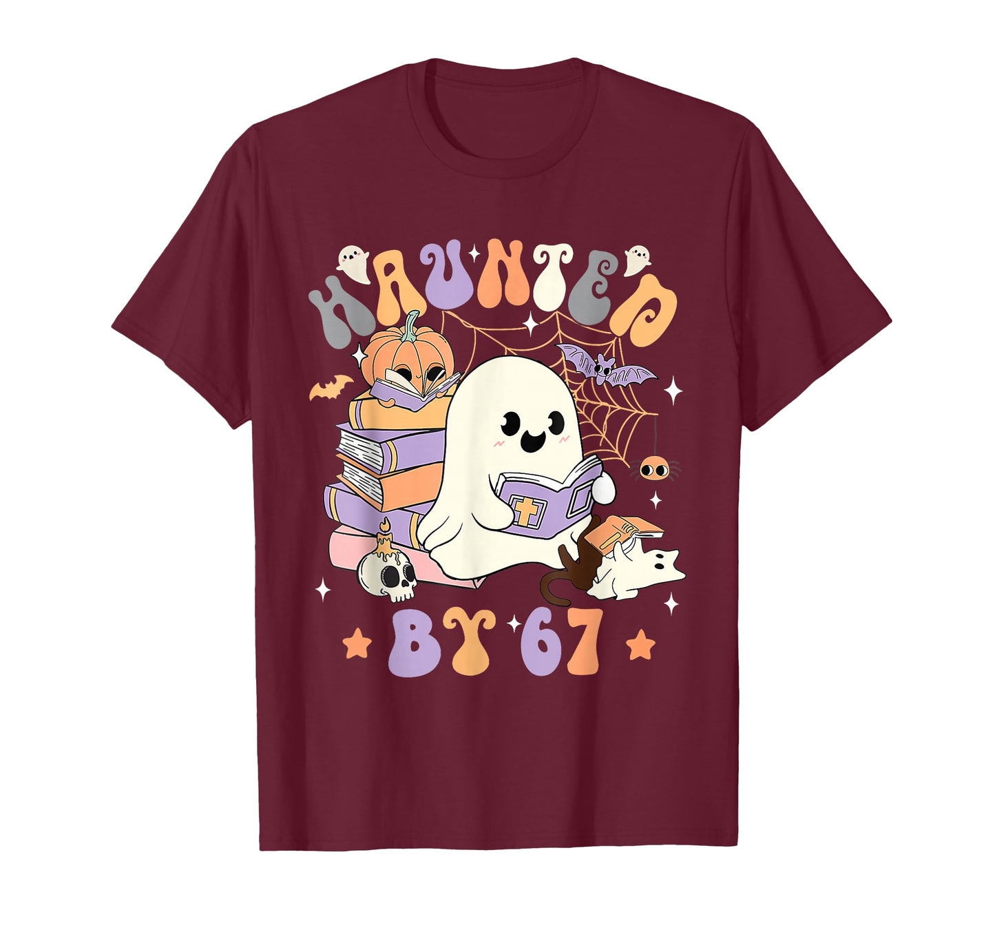 Funny Haunted by 67 - Boo Ghost Pumpkin Halloween Teacher T-Shirt
