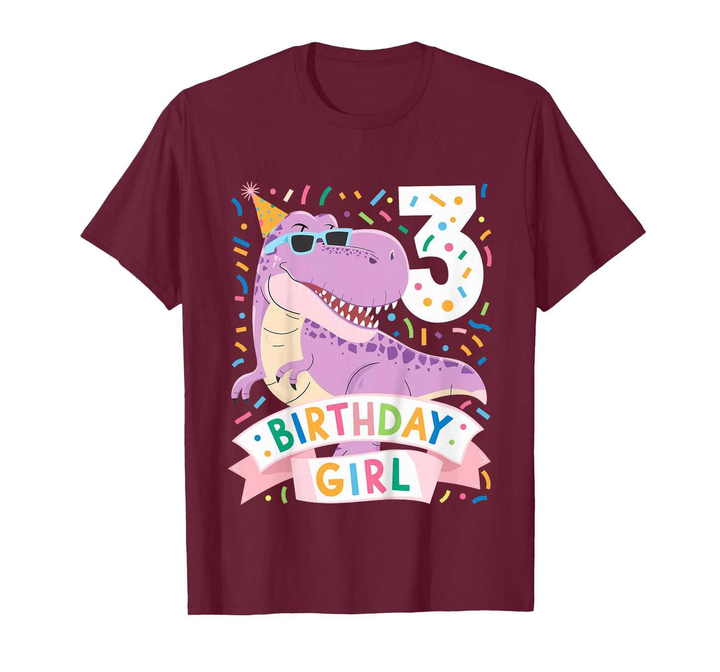 Kids 3 Year Old T Rex Dinosaur 3nd Birthday Girl T-Shirt