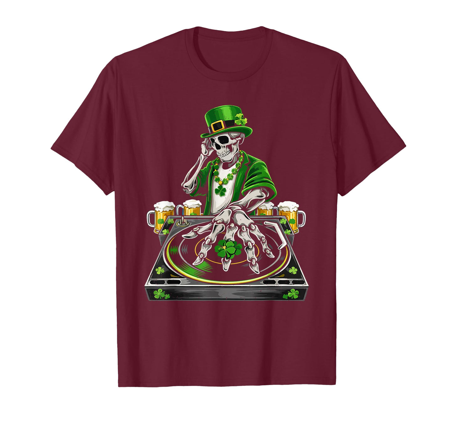 St Patricks Day Skeleton DJ Shamrock Irish Pride T-Shirt