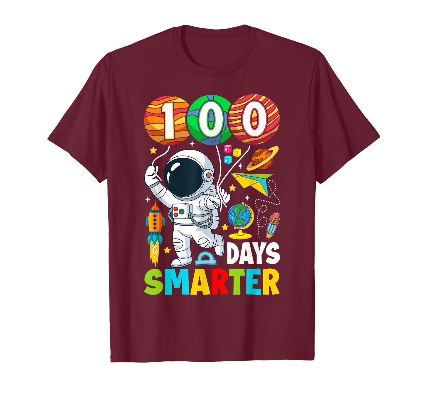 100 Days Smarter 100th Day of School Astronaut Space Kids T-Shirt