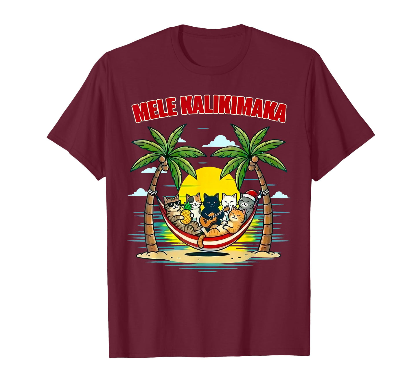 Funny Hawaiian Mele Kalikimaka Cats Celebrating Christmas T-Shirt