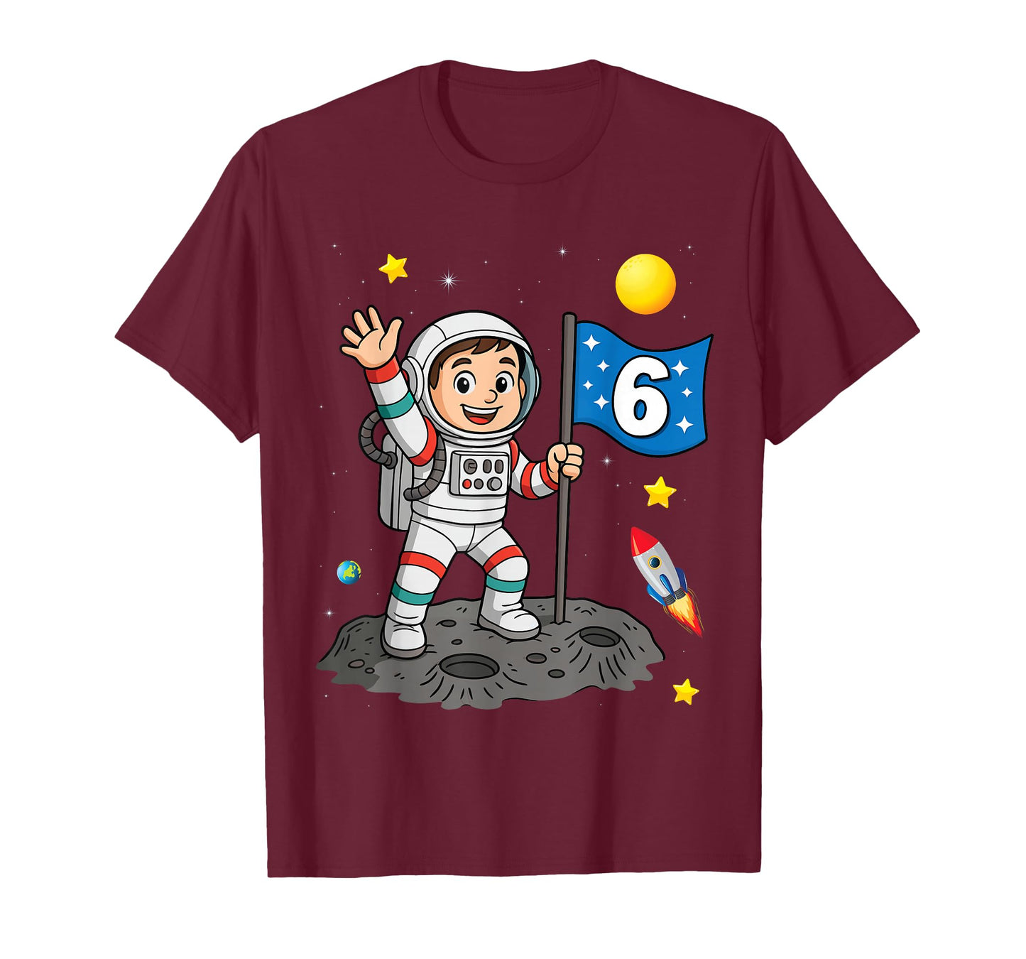 Six 6yr 6th Boys Girls Astronaut Space Birthday 6 Years Old T-Shirt