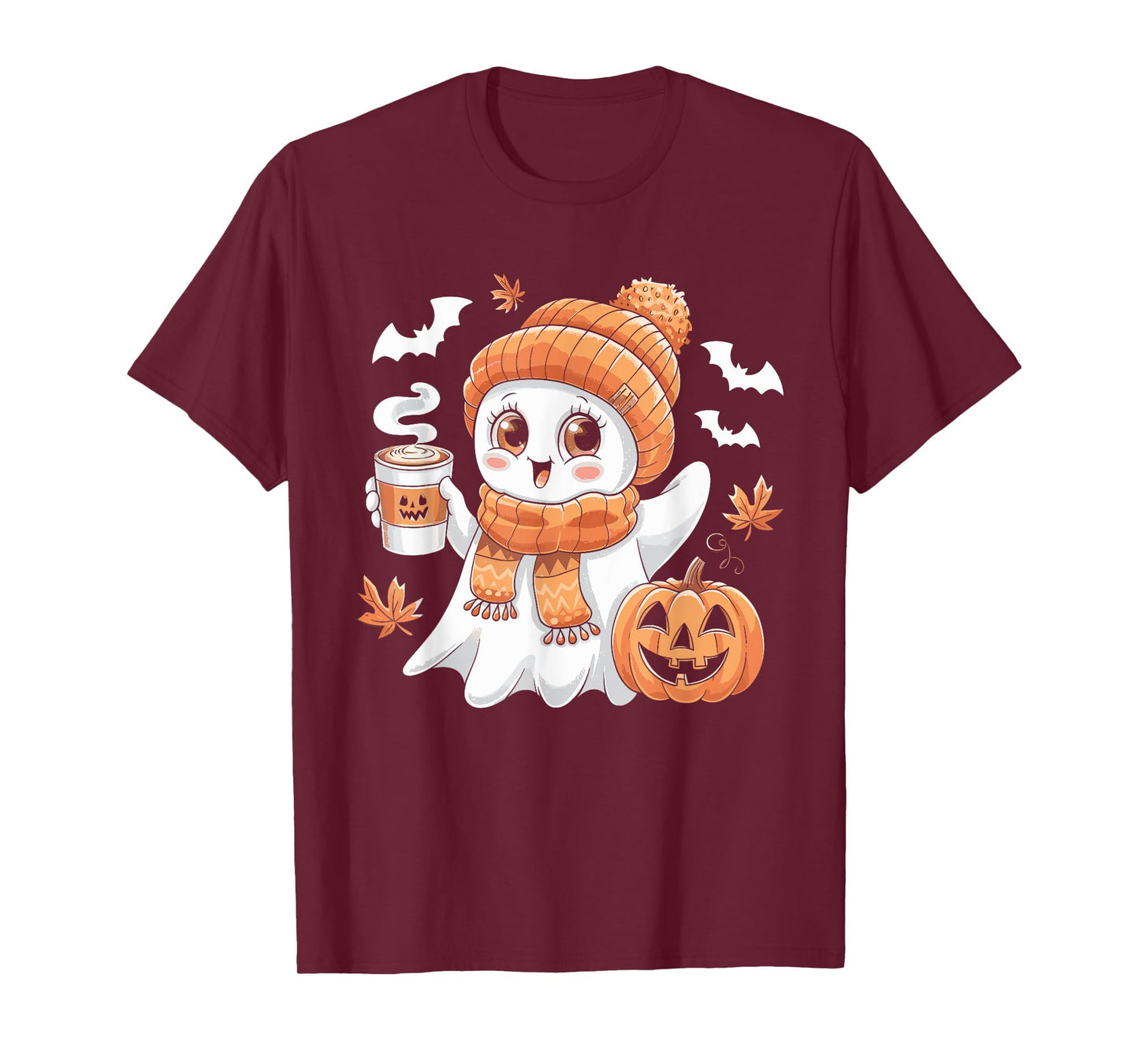Cute Ghost Drinking Coffee Halloween Ghost Ice Coffee Womens T-Shirt