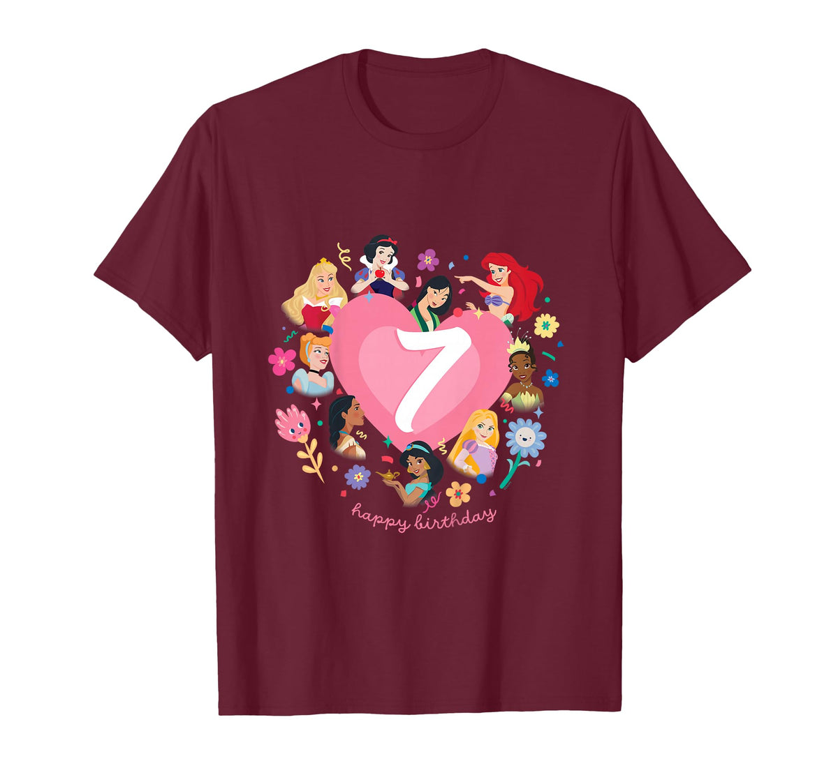 Disney Princess Heart 7 Years Old Happy Seventh Birthday T-Shirt