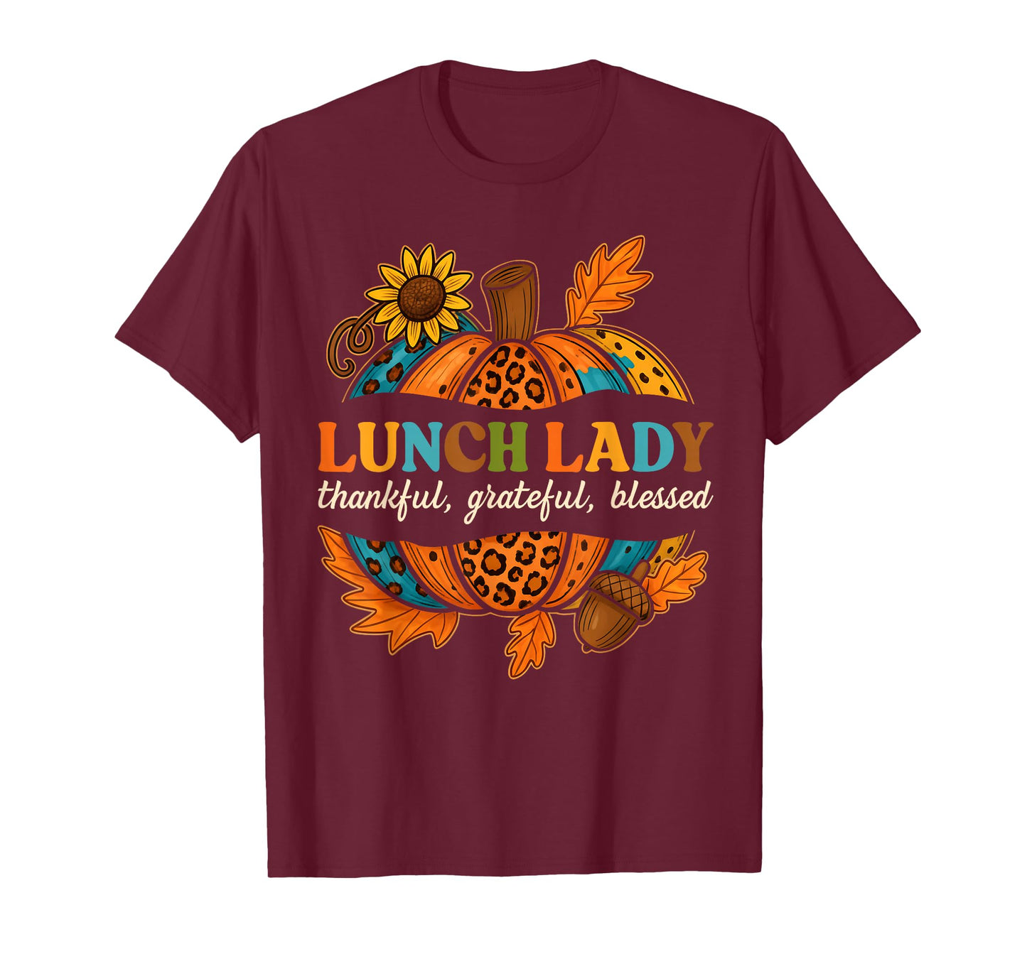 Lunch Lady Pumpkin Leopard Print Thanksgiving Fall Autumn T-Shirt