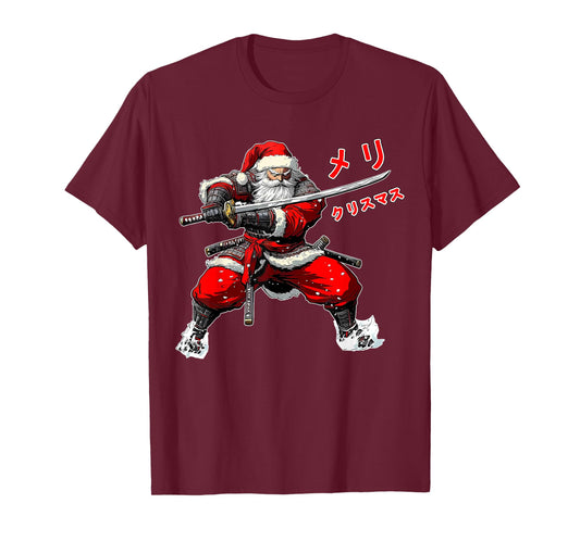 Santa Warrior Merry Christmas Anime Manga Japan Writing Xmas T-Shirt