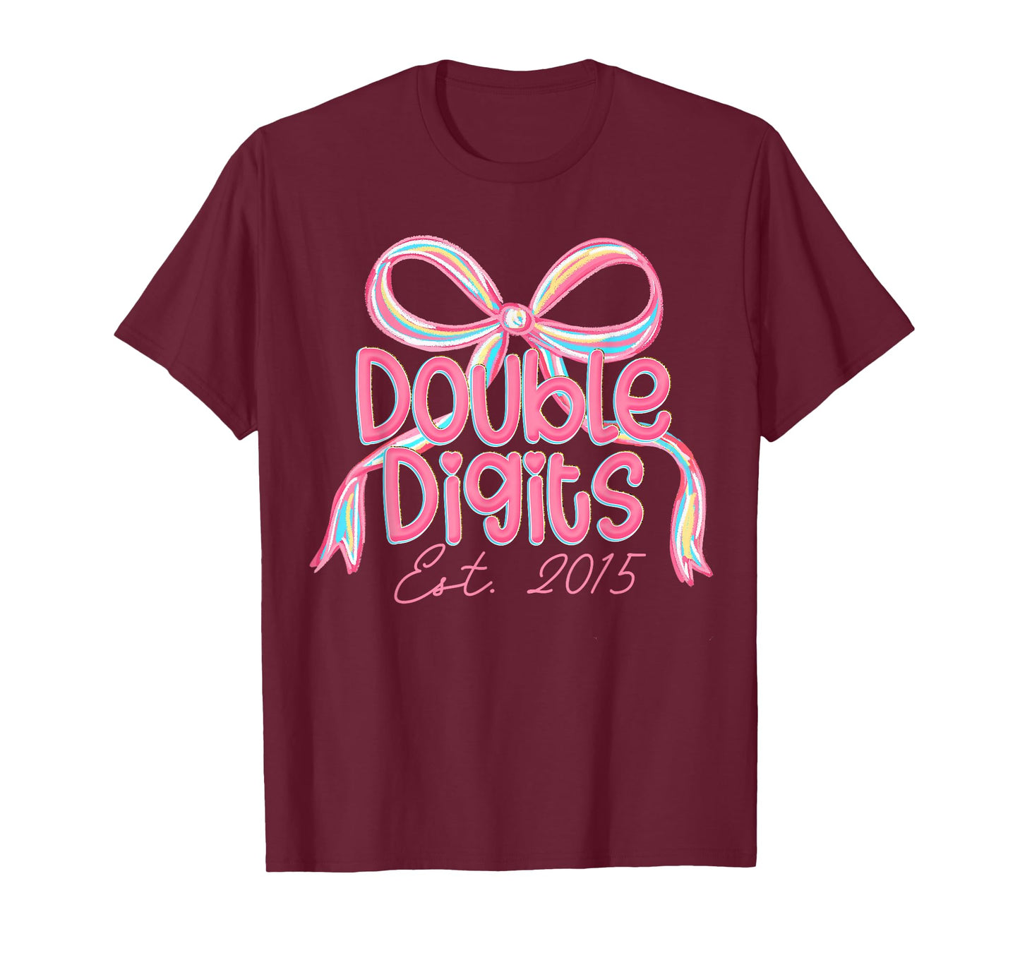 Coquette Pink Bow Ten Double Digits 10th Birthday Est 2015 T-Shirt