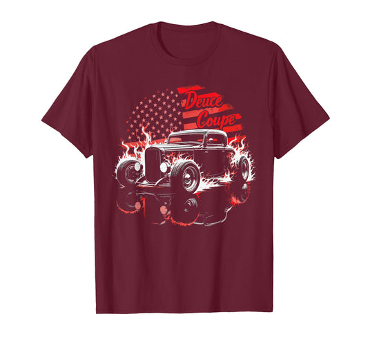 1932 Deuce Coupe Classic Flame Silhouette USA Flag T-Shirt