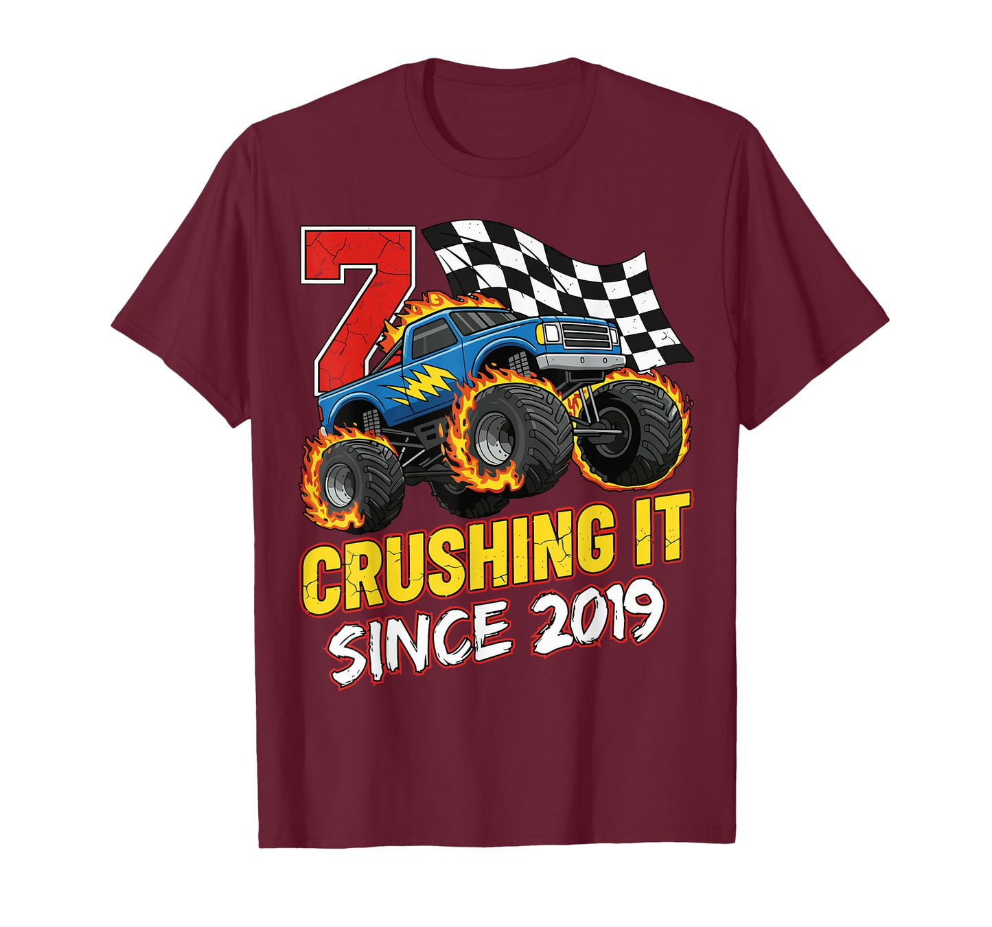 Birthday Monster Truck 7 Year Old Boys 7th Party Born 2019 T-Shirt