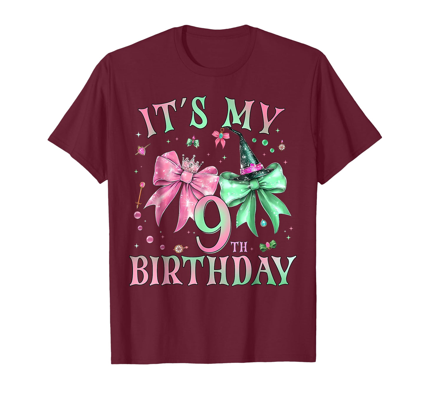 It's My 9th Birthday Witch Pink And Green 9 Year Old T-Shirt
