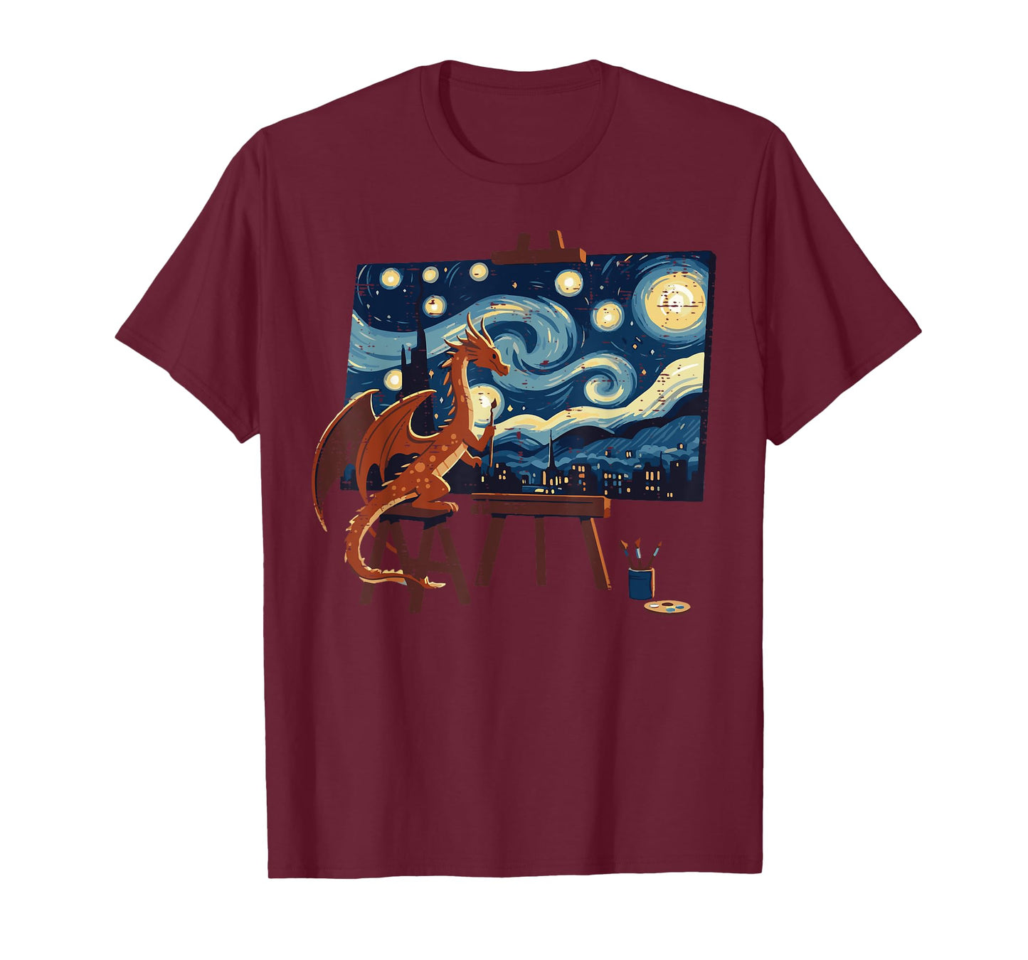 Dragon Painting Starry Night Funny Fantasy Art Men Women Kid T-Shirt