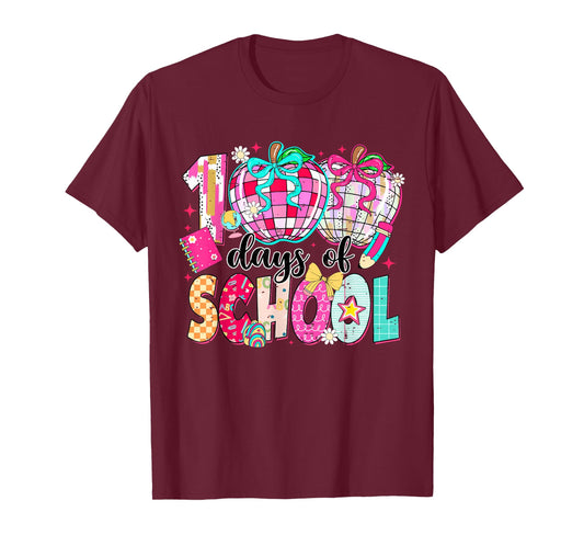100 Days of School Coquette Disco Ball Teacher Kid 100th Day T-Shirt