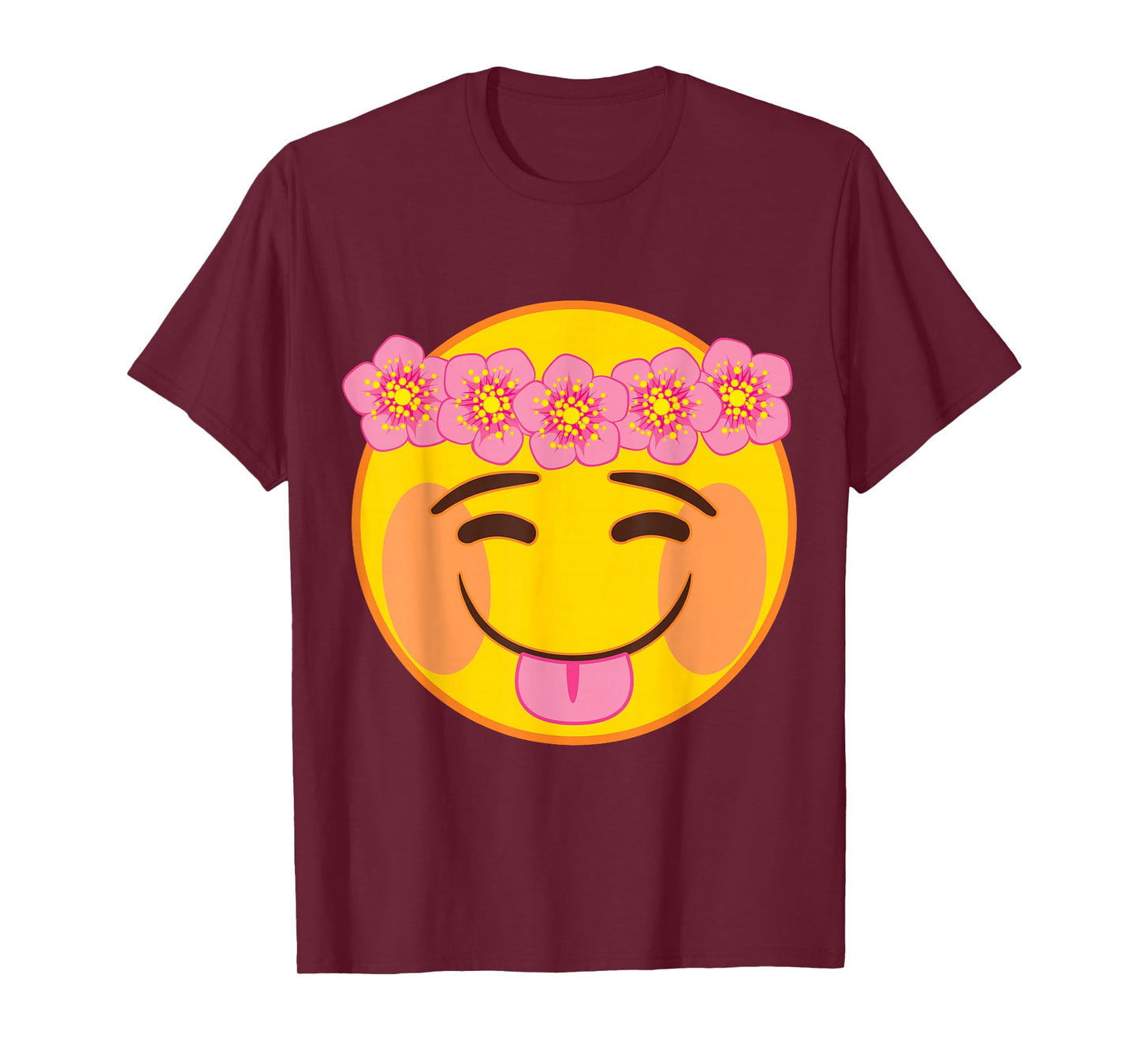 Official Emoji Flower Crown Tongue Yellow Smile Face T-Shirt