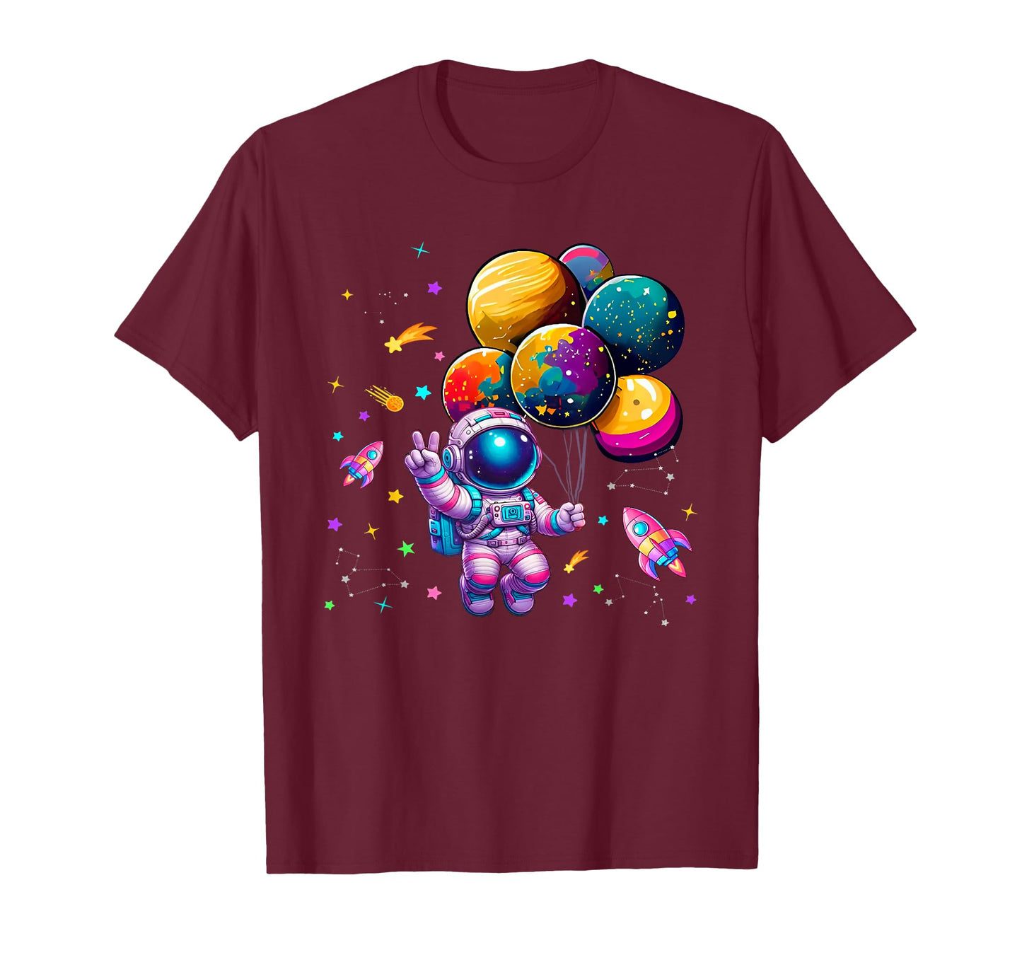 Astronaut Holding Planet Balloons Girls Toddler Kids T-Shirt