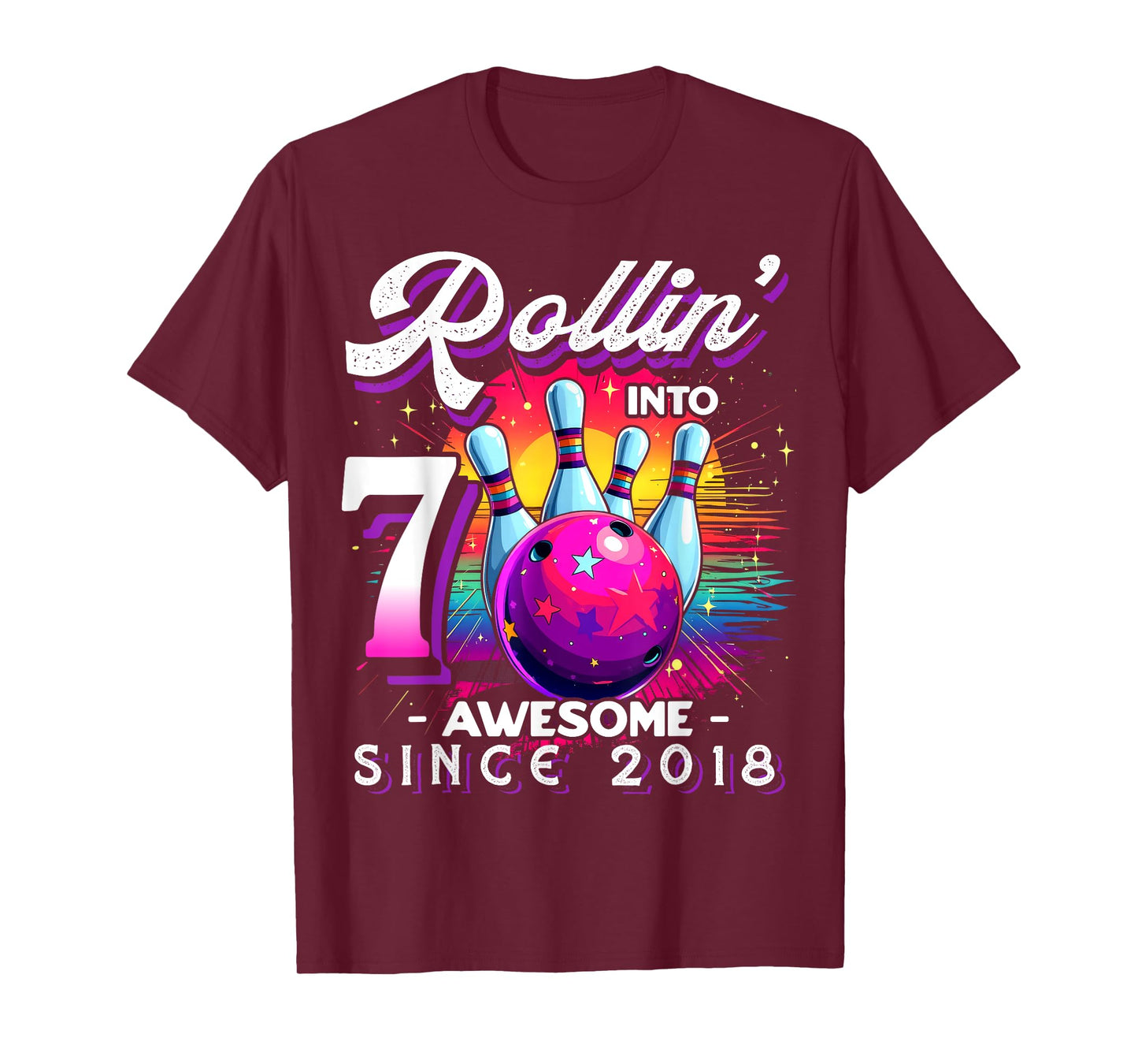 Bowling Party Rollin' 7 Awesome 2018 7th Birthday Girls T-Shirt