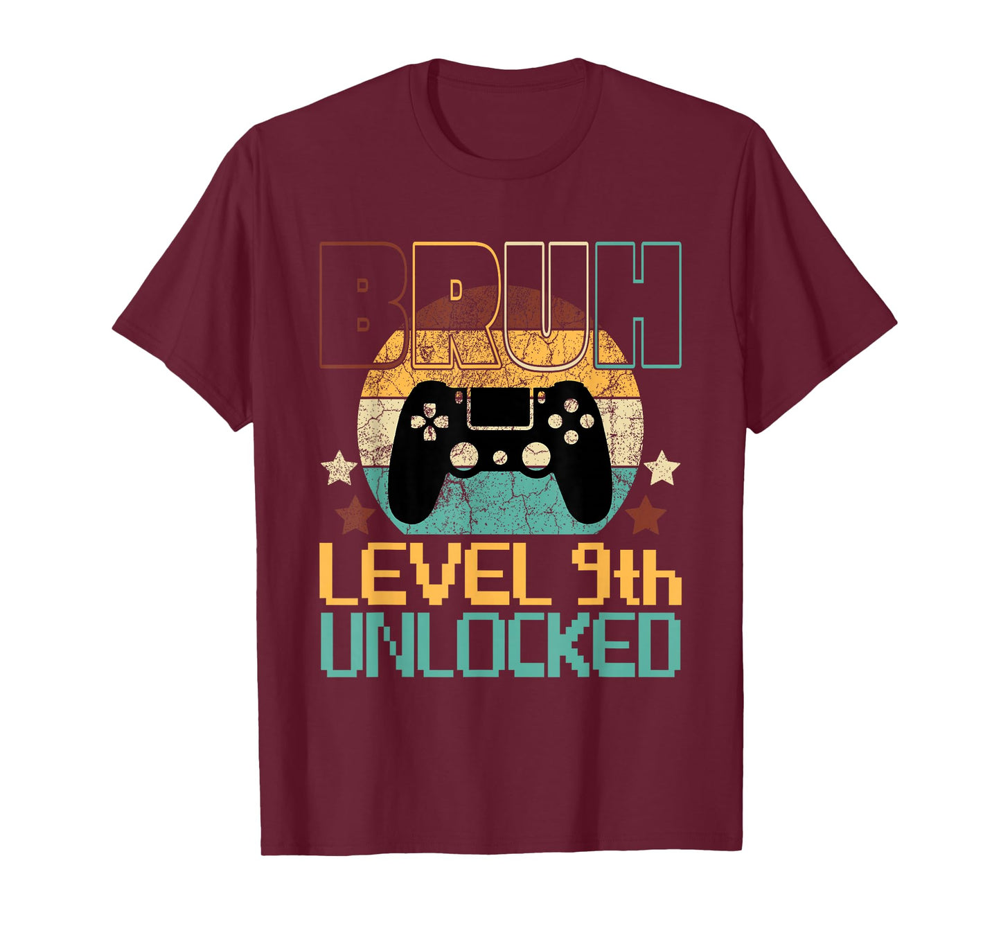 Bruh Level 9th Unlocked Birthday Gaming Boy Pixel Gamer Kids T-Shirt