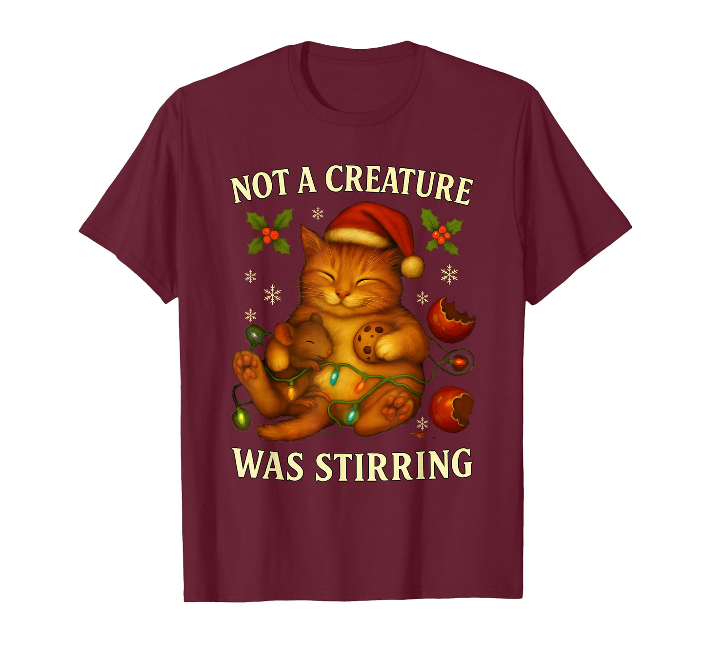 Christmas Not a Creature was Stirring Sleeping Mouse and Cat T-Shirt