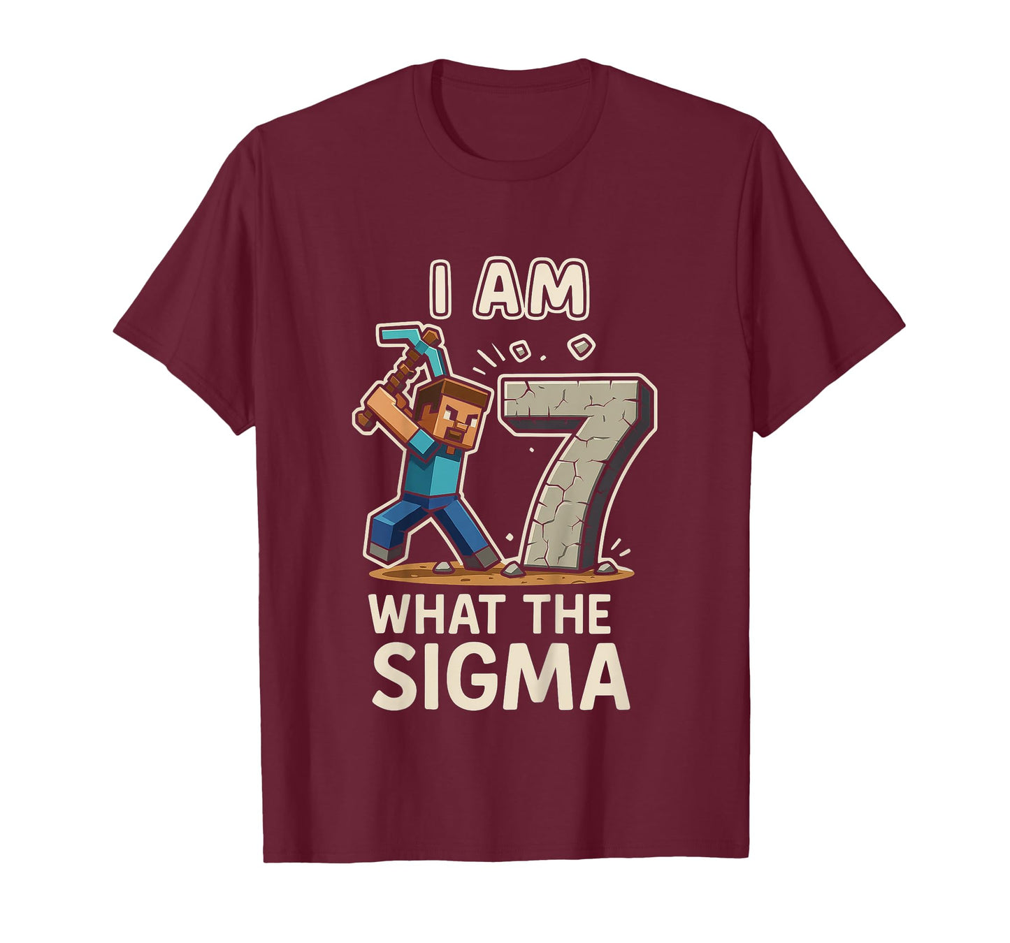 Kids Kids 7 Years Old Sigma Pixel Art Mining Gamer Birthday T-Shirt