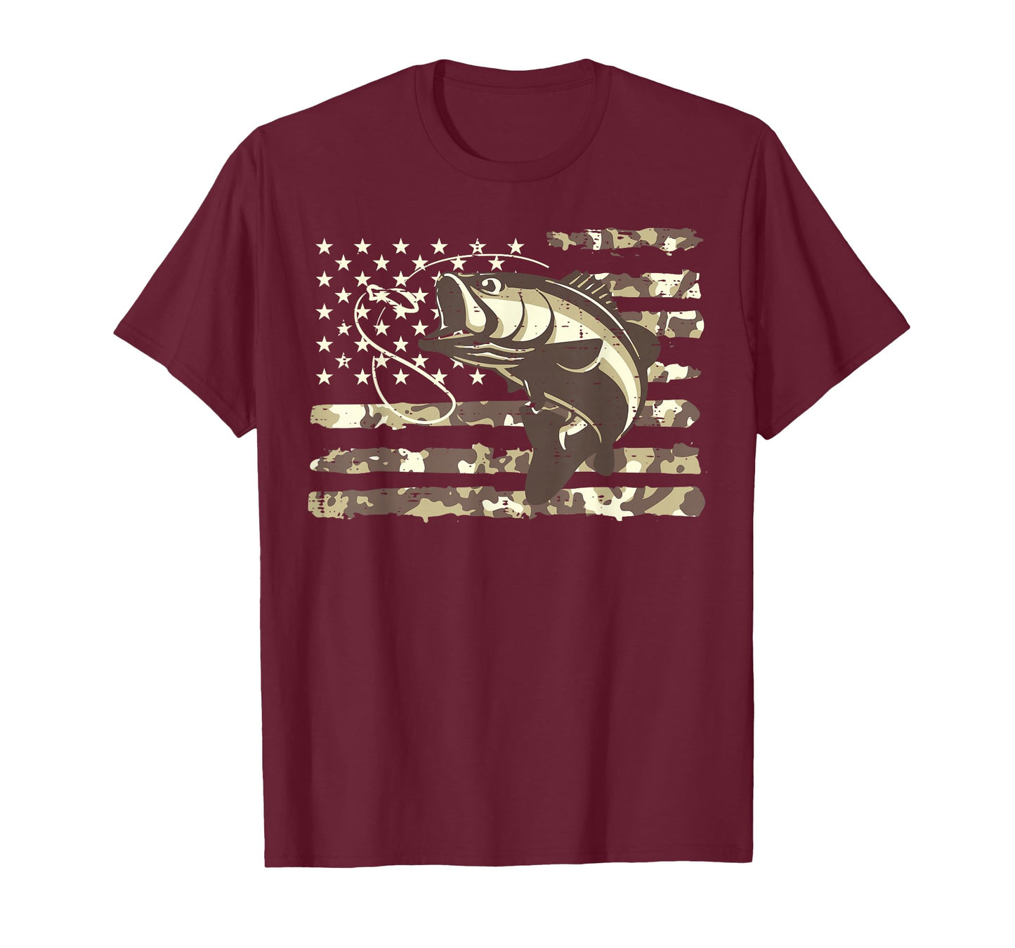 Camo US Flag Bass Fish Cool Fishing Patriotic Men Women Kids T-Shirt