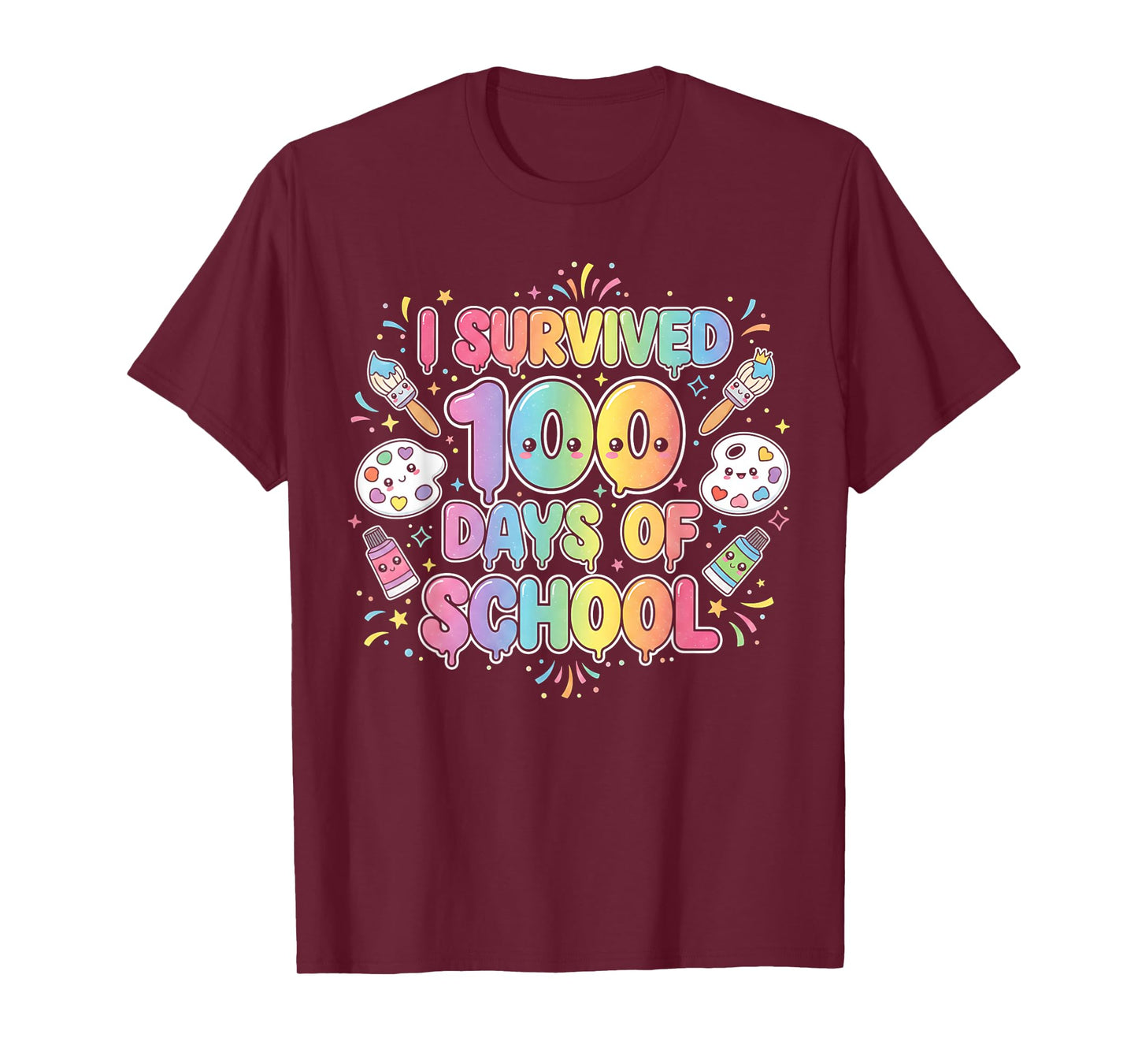 Cute I Survived 100 Days of School Art Teacher Kawaii Paint T-Shirt