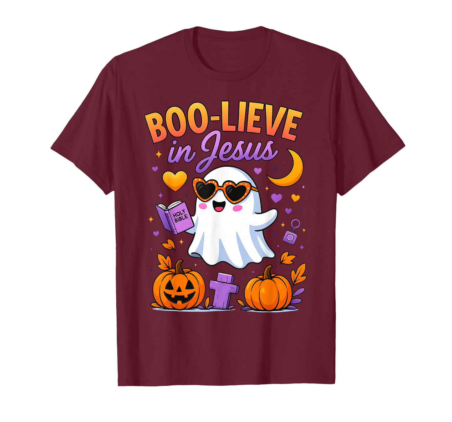 Boo-Lieve in Jesus Pastel Ghost Christian Halloween Funny T-Shirt