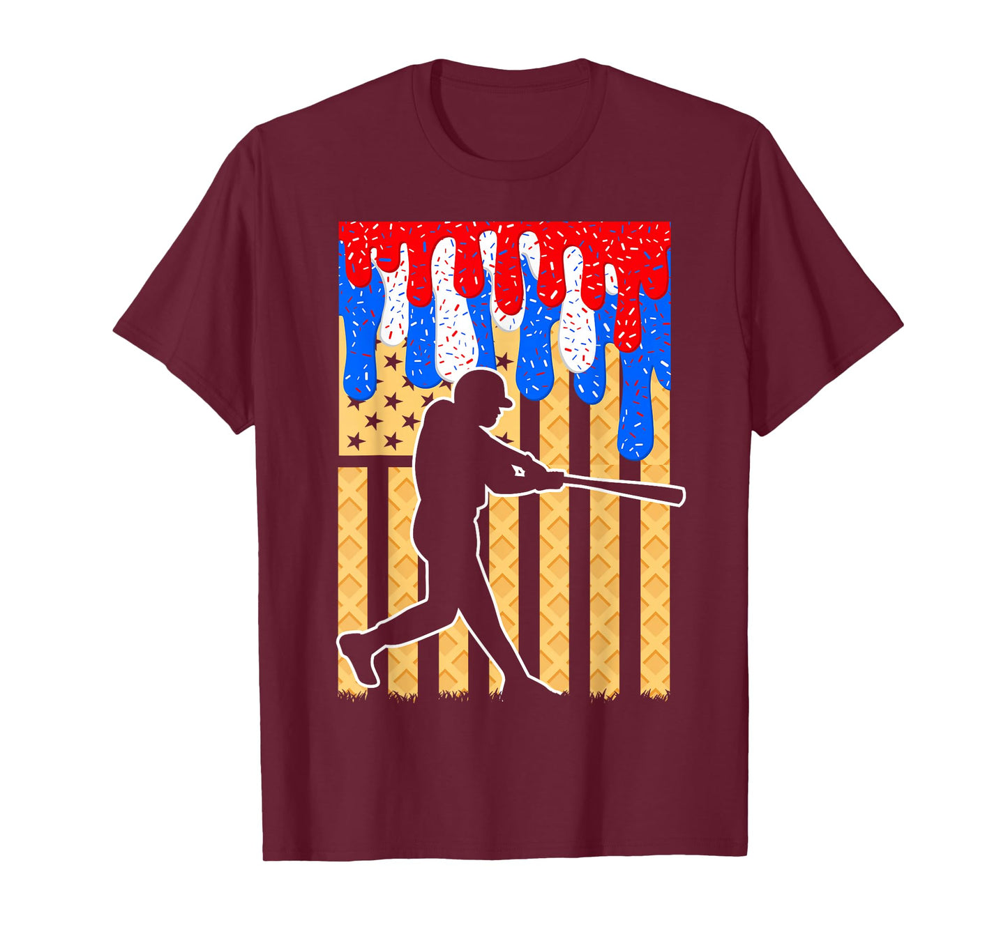 Baseball Drip Bat Boys Ice Cream American Flag 4th Of July T-Shirt