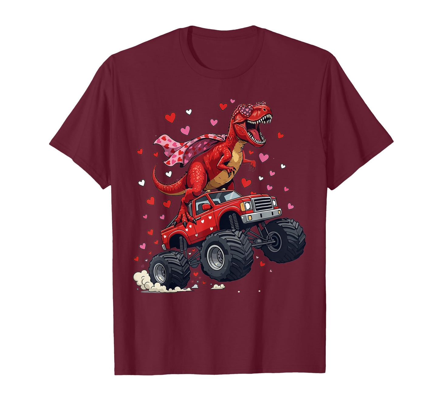 Valentines Day T Rex Riding Monster Truck Dino Heart T-Shirt