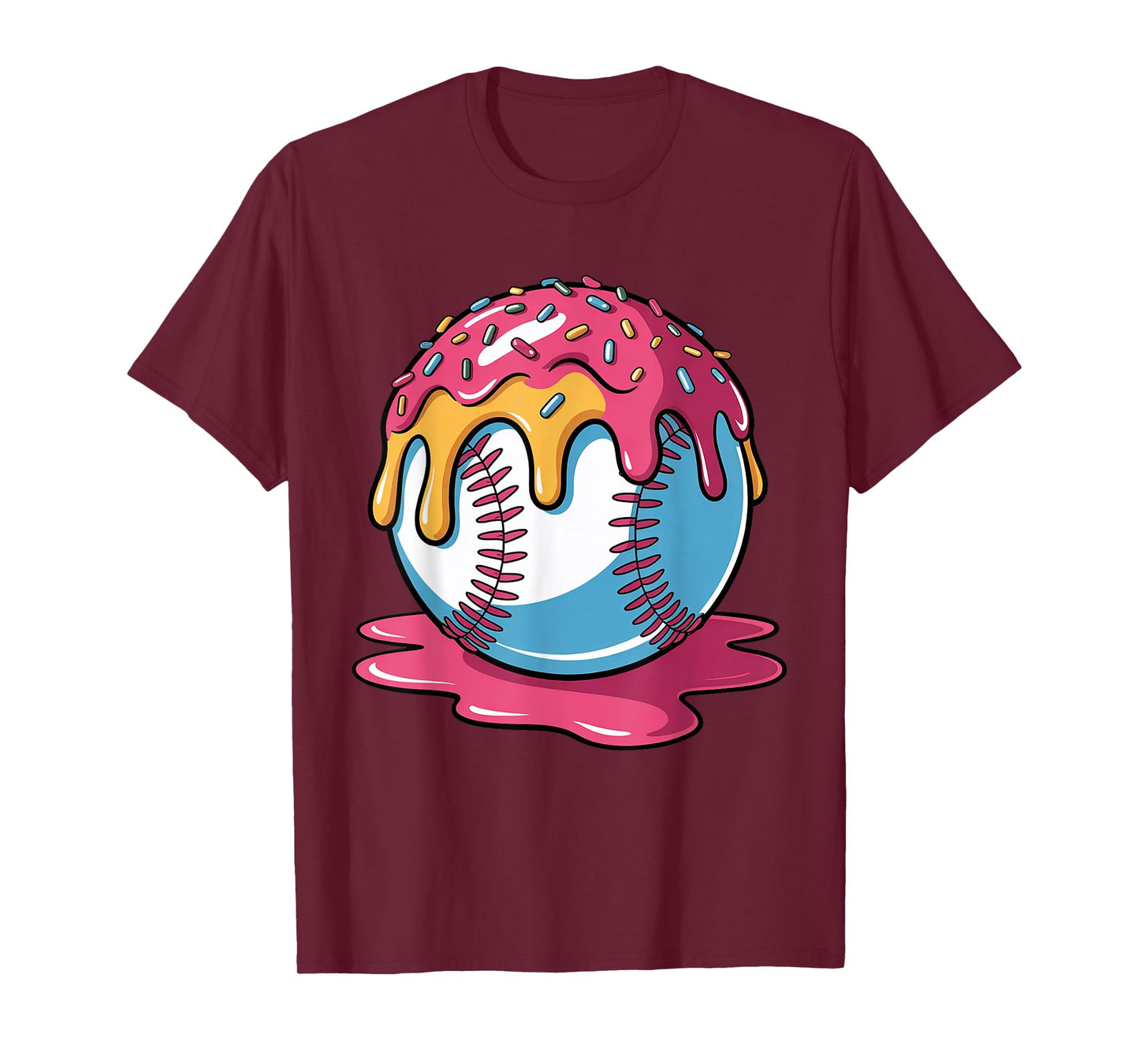 Toddler Boys Baseball Ball Ice Cream Drip Colorful Sprinkles T-Shirt