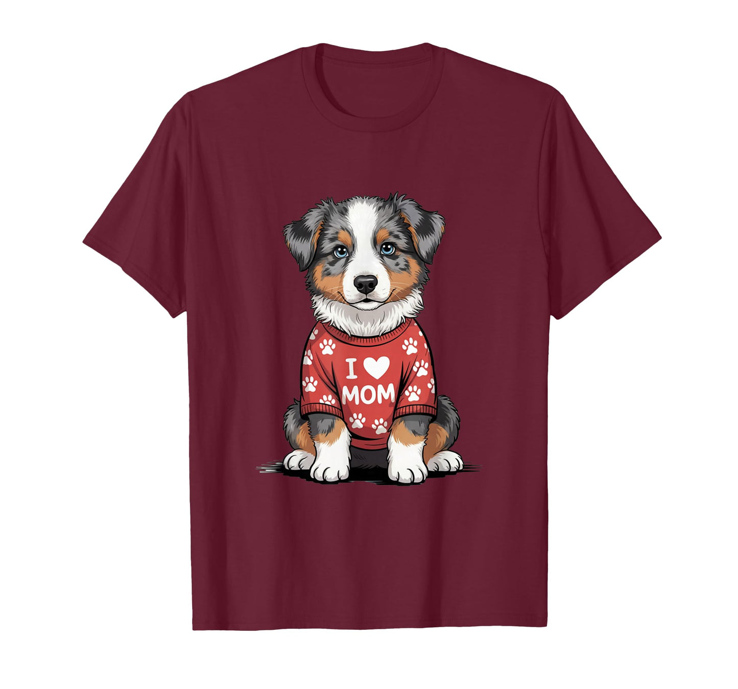 Womens I Love Mom Australian Shepherd T-Shirt Aussie Dog Mom T-Shirt
