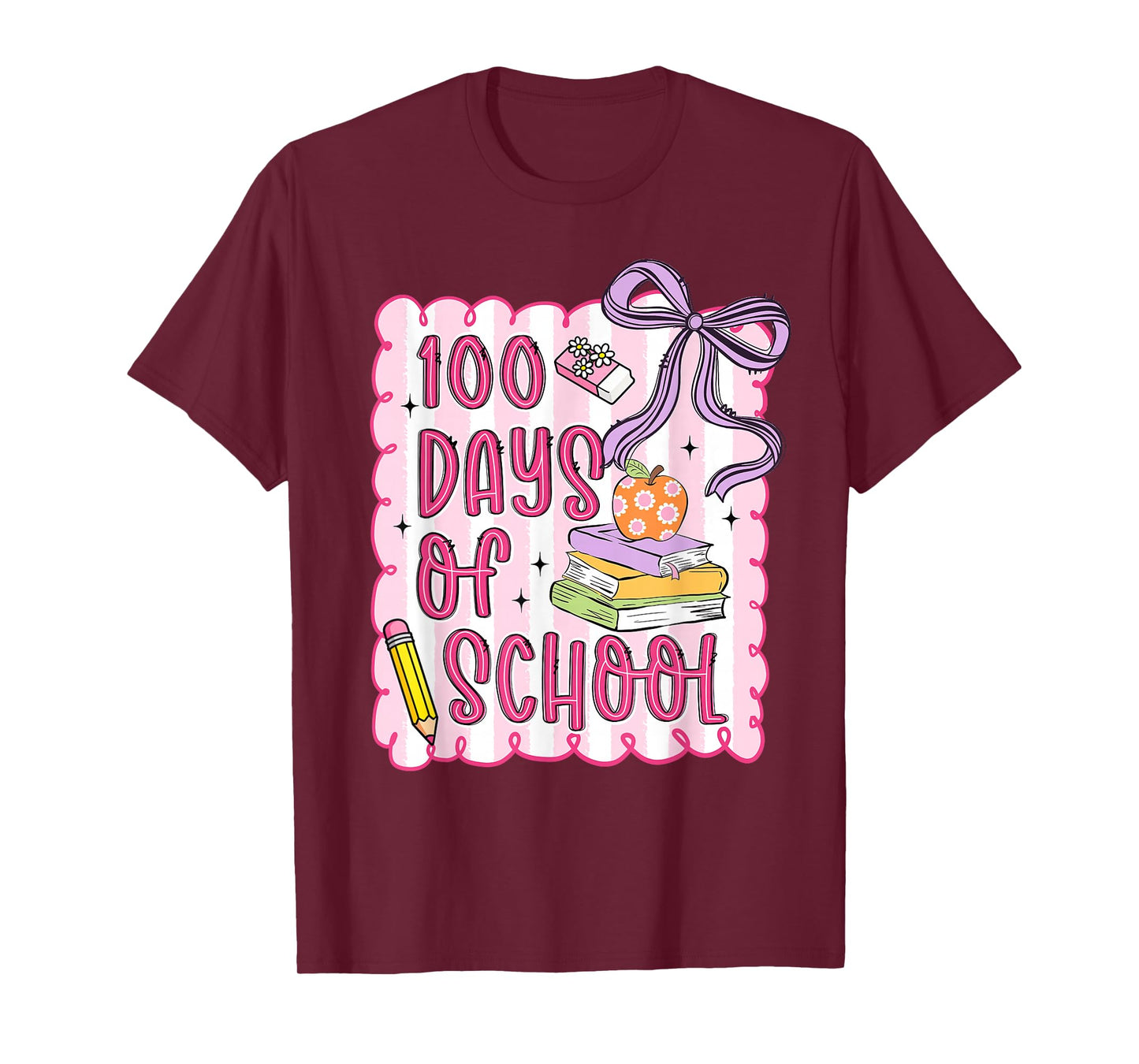 Preppy 100 Days of School Coquette Bow Pencil Teacher Girl T-Shirt