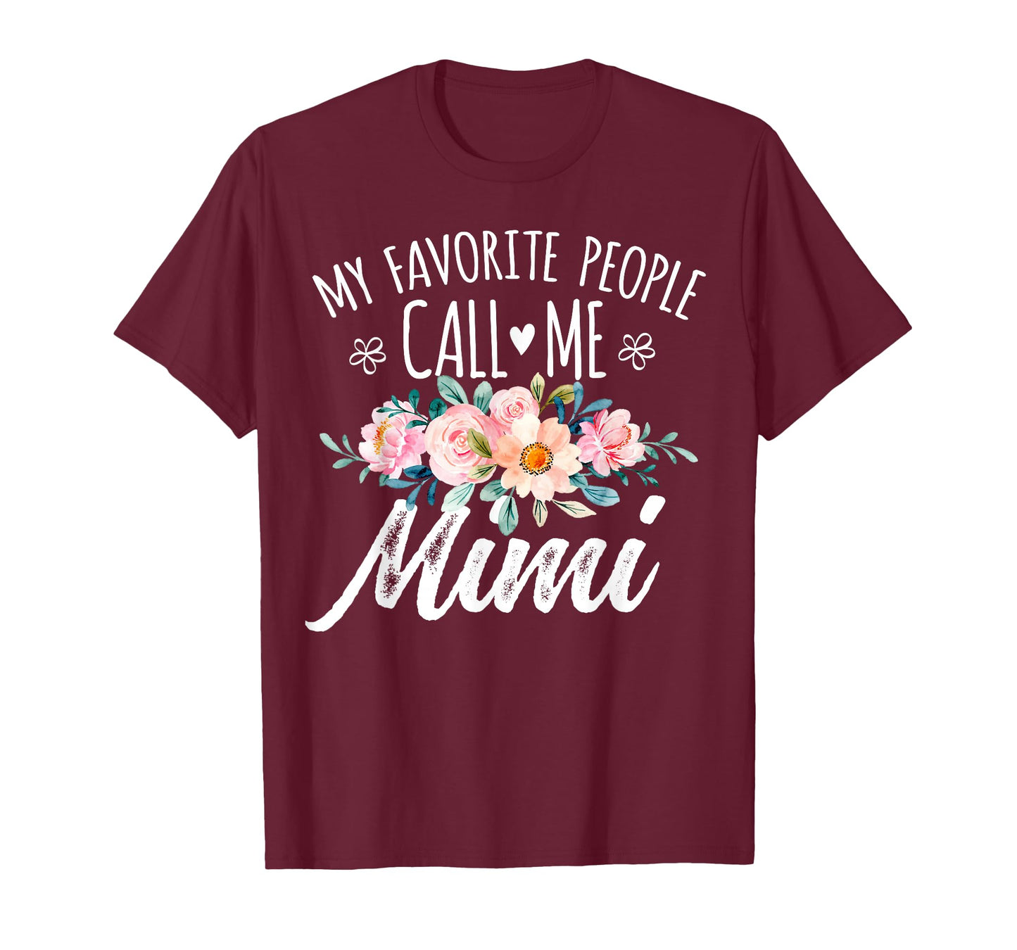 My Favorite People Call Me Mimi Floral Birthday Mimi T-Shirt, Small, Black