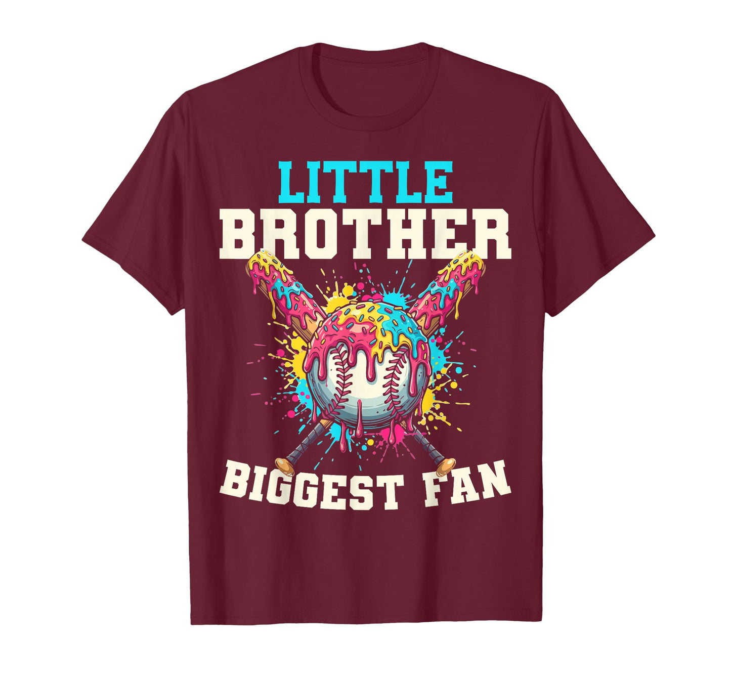 Little Brother Biggest Fan Baseball Cream Drip Crossed Bats T-Shirt