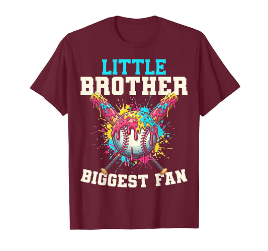 Little Brother Biggest Fan Baseball Cream Drip Crossed Bats T-Shirt
