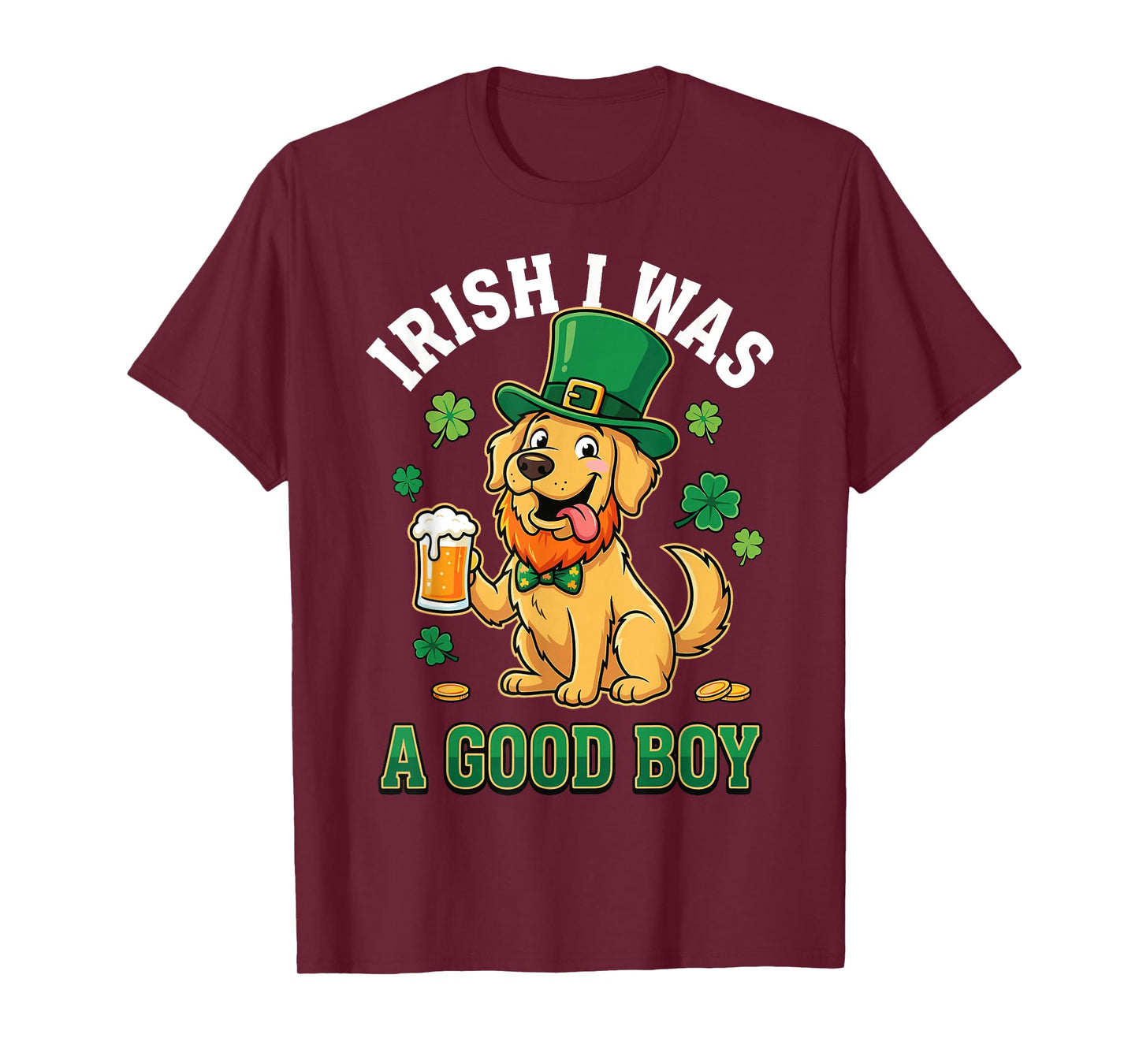 Funny St Patricks Day Golden Retriever Dog Irish Shamrock T-Shirt