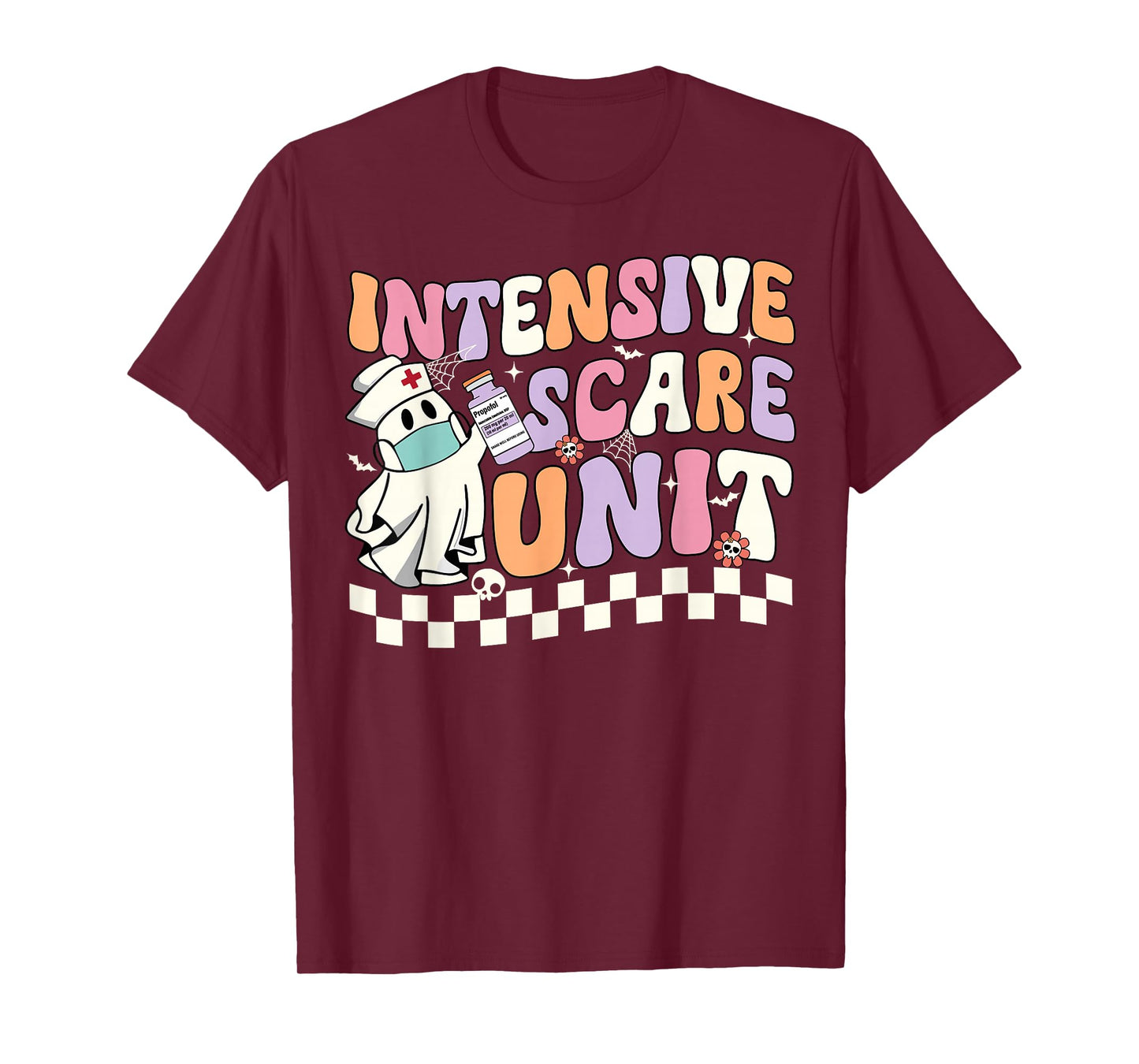 Intensive Scare Unit Nurse Halloween ICU Nurse Ghost Retro T-Shirt
