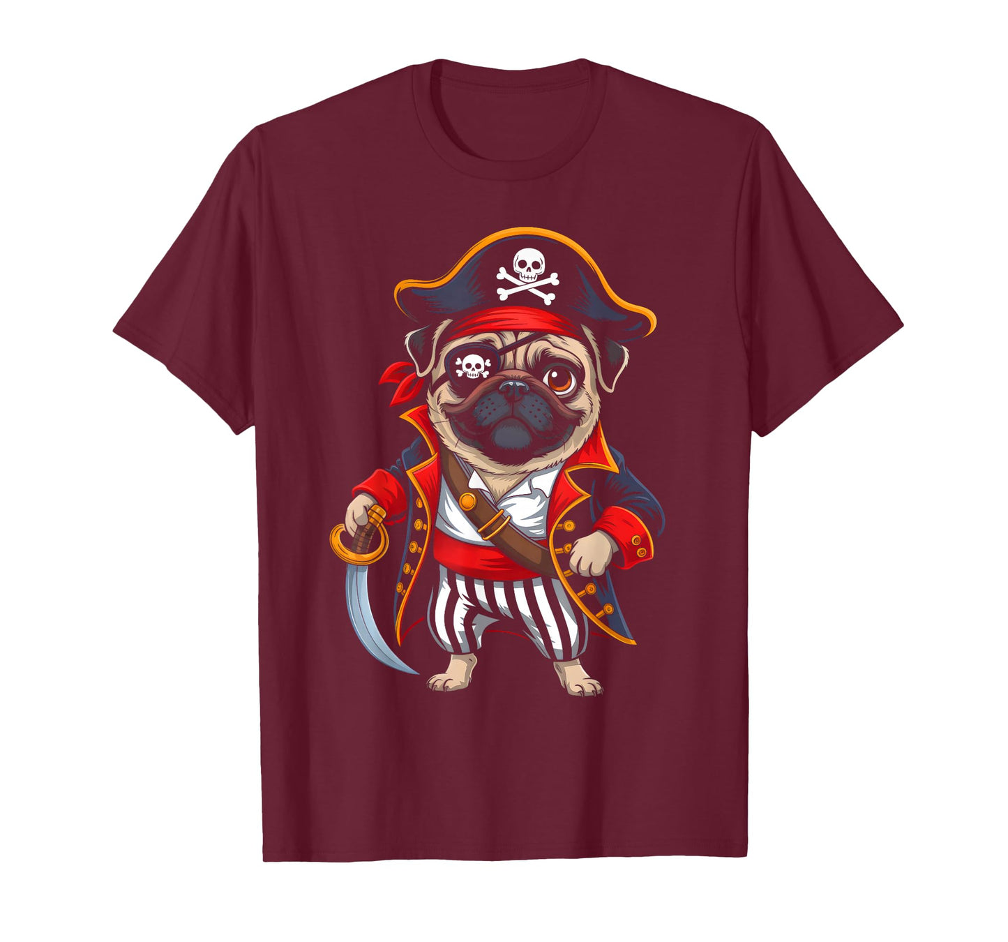 Pirate Pug Dog Halloween Costume Men Women Boys Girls Kids T-Shirt
