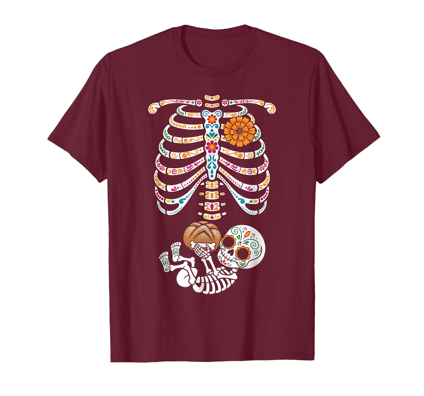 Pregnancy Skeleton Dia De Los Muertos Mexican Belly Bump T-Shirt