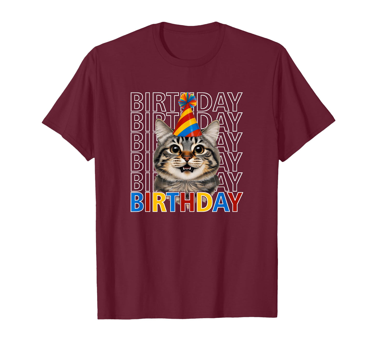 Cute Birthday Cat - Kitty Wearing a Party Hat T-Shirt