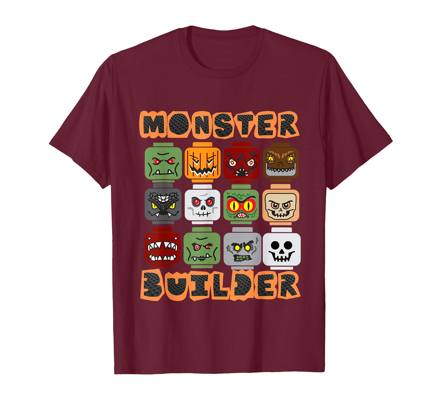 Halloween Building Bricks Monster Builder Brick Head Funny T-Shirt