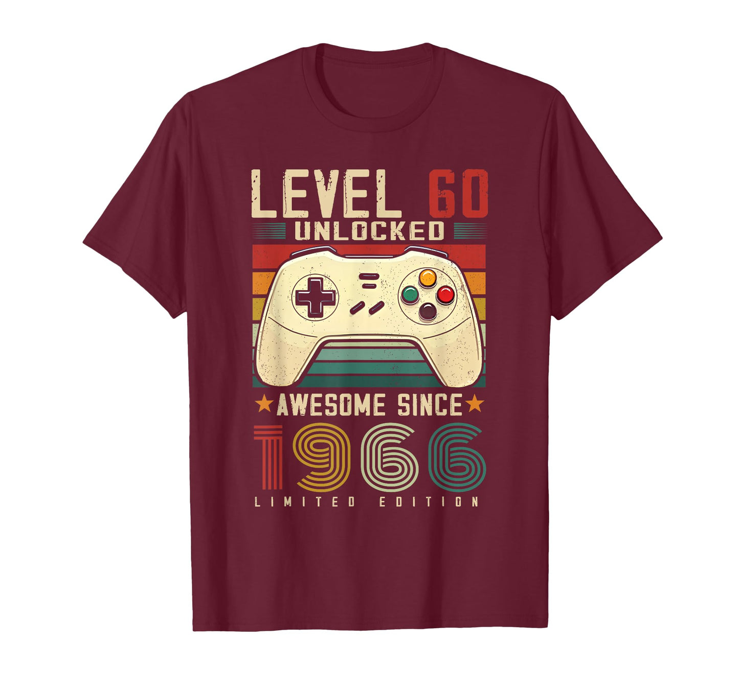 Level 60 Unlocked Awesome Since 1966 60th Birthday Gaming T-Shirt