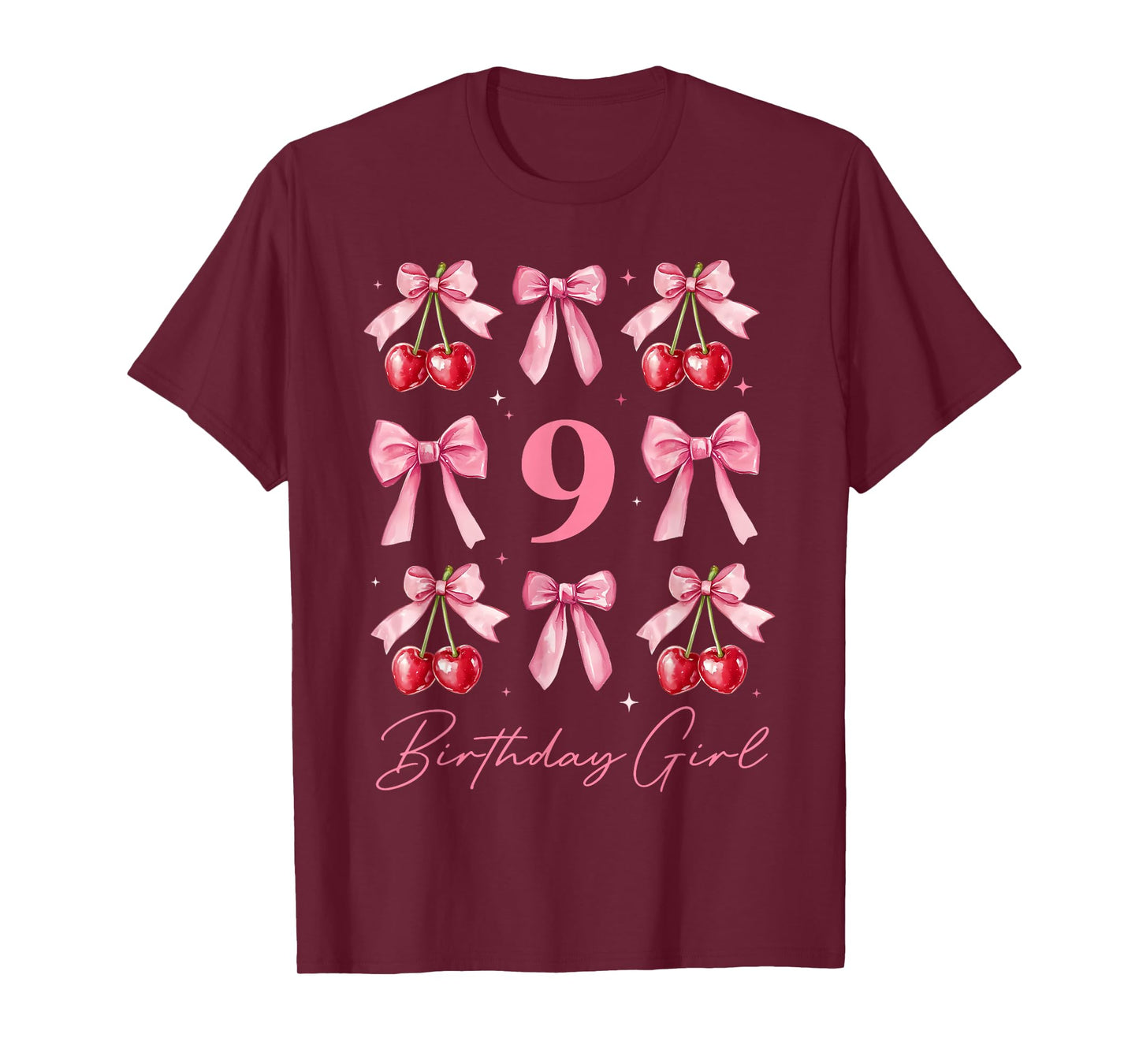 Birthday Girl 9th Birthday Cherry Coquette Bow 9 Year Old T-Shirt